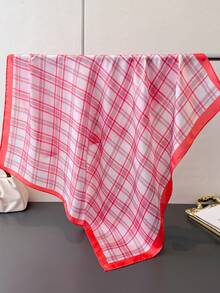 1条复古简约格纹印花轻薄围巾/披肩，丝滑面料，适合海滩、街头、日常穿着、度假等场合，时尚配饰。 - FG139-2 紅邊 - 查看 2