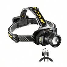 IR Sensor LED Headlamp Yellow Light Rechargeable Headlight With COB Light 2*30W LED 8 Modes Head Flashlight Zoomable Outdoor Camping Lantern - Black - View 13