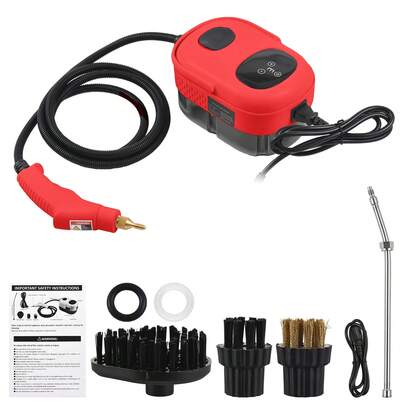 Limpiador a vapor de alta presión de 2500 W, máquina de limpieza a vapor presurizada de alta temperatura, 1100 ml, 3 barras, portátil, con 3 cabezales de cepillo para uso doméstico y detallado de automóviles.