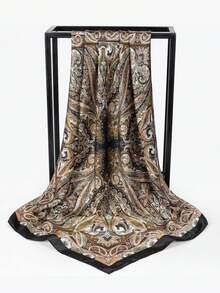 1 chiếc khăn vuông bằng satin in họa tiết tối giản, khăn trùm đầu thời trang mùa xuân mới dành cho nữ, có thể dùng làm thắt lưng, trang trí túi xách, ruy băng, băng đô hoặc khăn quàng cổ, lựa chọn lý tưởng để tôn lên vẻ ngoài của bạn. - màu đen - Xem 5