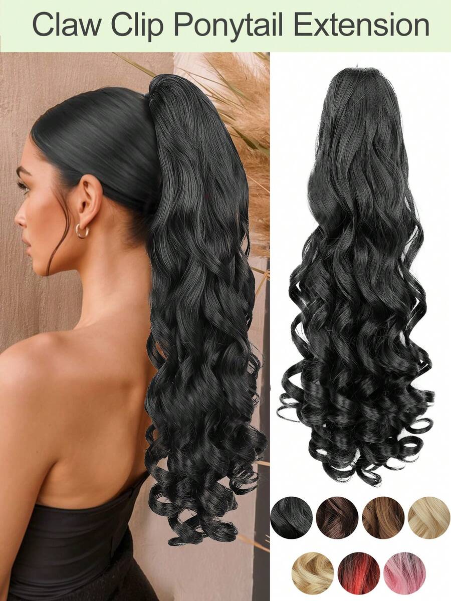 20 Inch Ultra-Soft Curly Wavy Ponytail Extension | Heat Resistant Synthetic Claw Clip For Women - Multicolor - View 1