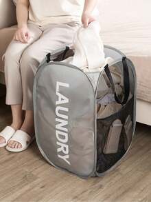 网状洗衣篮，可折叠弹出式洗衣篮，带提手，大侧袋，适用于儿童房、宿舍、房车、邮轮，灰色衣柜收纳袋，卧室/宿舍必备衣物收纳袋，大学宿舍收纳整理袋，收纳袋，收纳盒，洗衣袋，洗衣机袋，用于洗衣、浴室、旅行，可存放脏衣服和干净衣服，可存放胸罩等。 - 彩色 - 查看 4