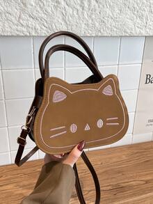 1 pieza Bolso de mujer con diseño de bordado de dibujos animados en color marrón, bolso de hombro y bandolera, nueva llegada de invierno - Marrón - Ver 7