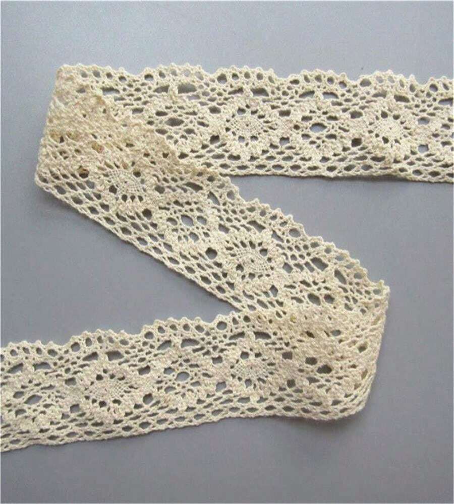 5 Yard Cotton Crochet Lace Edge Trim Ribbon 1-1_2" Width Ivory Cream Trimmings Fabric Embroidered Applique Sewing Craft Wedding Bridal Dress Embellishment Party Clothes Embroidery Hat DIY Decoration - 白色 - 查看 1