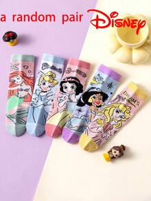 Disney 5双装儿童袜子，可爱公主款，美人鱼公主中筒袜，男女童卡通透气袜，婴儿及学生适用，圣诞礼物佳选，袜子 - 彩色 - 查看 9