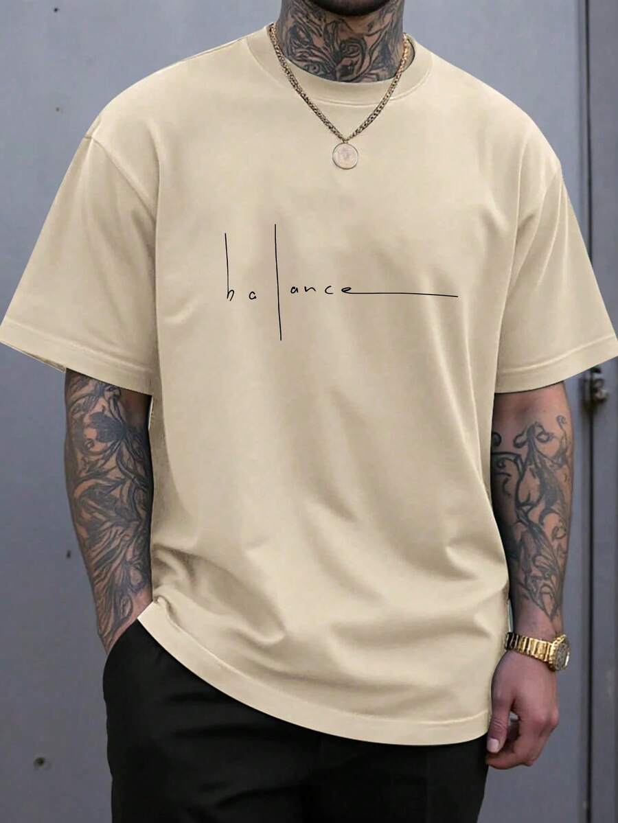 Camiseta con gráfico de letras para hombre - Beis - Ver 1