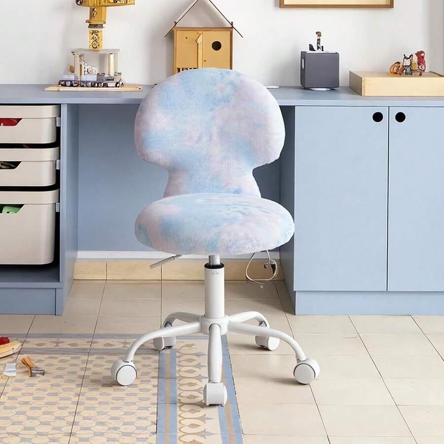 Chairus Mushroom Children's Swivel Chair In Soft Colorful Faux Fur Height Adjustable Desk Chair For Kid's Room - 藍色 - 查看 1