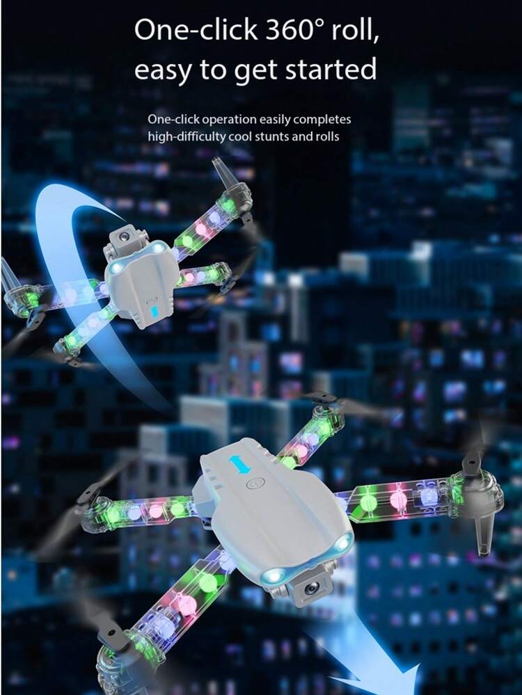 AMAZING VISION Dron con control remoto E99D con luces, grabación aérea en alta definición, luces LED, cuadricóptero, dron con doble cámara y luces de colores - Blanco - Añade 5