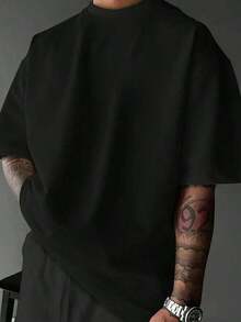 Camiseta Casual de  Estampado de anti social   - Mezcla de Poliéster y Spandex Suave, Cuello Redondo, Manga Corta, Lavable a Máquina - Negro - Ver 2