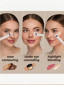 2支遮瑕刷，适用于提亮眼妆、眼霜和遮瑕膏，可遮盖瑕疵、晕染，并可混合粉底液，化妆刷 - 西瓜粉 - 查看 4