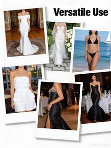 1 Pair Women Strapless Invisible Adhesive Bra, Front Closure Push Up Silicone Bra Pads, Reusable, Backless Design, Suitable For Backless Dresses, Wedding Photography - Apricot - View 9