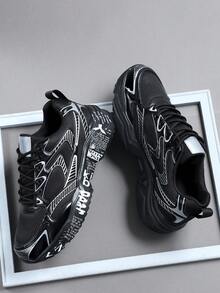 Giày thể thao nam, giày thể thao buộc dây thời trang, giày casual đường phố màu đen cá tính với đế kiểu graffiti. - màu đen - Xem 2