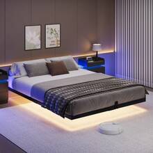 LED Metal Platform Bed Frame, Floating Bed Frame With Heavy Duty Steel Slats, No Box Spring Needed, Easy To Assemble, Full/ Queen/ King, Black (USB LED Strip) - màu đen - Xem 11