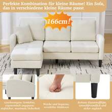 166 X 118 X 77 Cm, L-Shaped Ecksofa Mit Chaiselongue – 3-Sitzer Sofa, Atmungsaktiver Baumwoll-Leinenstoff, Kunststoffbeine, Modulares Design, Ideal Für Wohnzimmer, Apartments Und Büros - 白色 - 查看 2