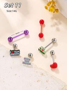 Morlyda 6-12pcs/Set Cute Sweet Tongue Rings Acrylic Gradient Color Tongue Nail 14G Stainless Steel Pink Tongue Stud Skull Heart Tongue Jewelry Star Tongue Barbell Ring Cross Goat Tongue Piercing Jewelry For Women Girls Valentine's Day Christmas Gift Party Vacation Daily Wear Piercing Body Jewelry For Summer Travel, Wedding, Party, Birthday, Daily Matching, Nice Gift For Friends