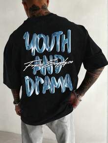 Zrgoth Camiseta de manga corta con estampado de letras y lemas en inglés casual y versátil para hombres - Negro - Ver 3