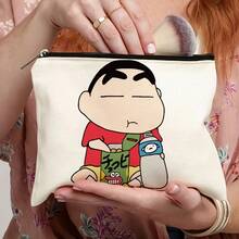 蜡笔小新动漫化妆包 - 大容量化妆品收纳包，可爱卡通图案，耐用面料，拉链封口，女士日常使用理想之选
