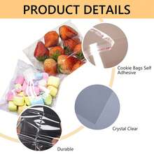 200pcs Transparent Glass Paper Bags, 4 X 6 Inches Self-Adhesive Cookie/Snack Self-Sealing Plastic Packaging Bags, Suitable For Party Cookies & Small Gifts - 4*7 - View 3