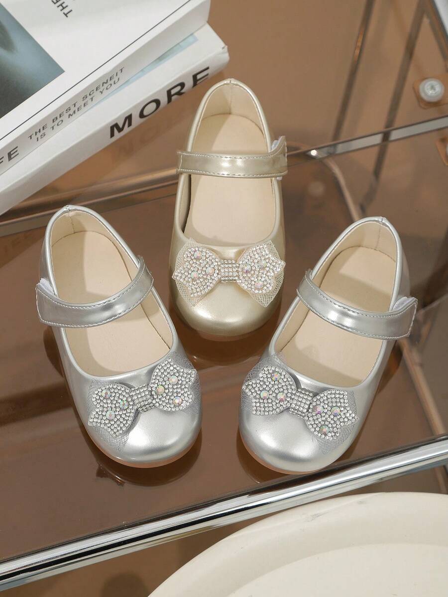 Girls' Soft Sole Bowknot Princess Shoes, New Spring/Autumn Shoes - Silver - View 1