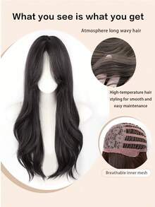 25.5英寸女士棕色刘海假发，长款波浪层次感合成耐热假发，适合日常佩戴和派对场合 - 彩色 - 查看 4