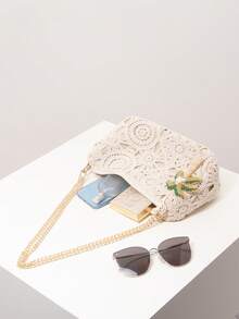 Bohemian Style One Shoulder Bag, Accessories, Metal Chain, Summer Beach Bag, Travel Essential, Cruise Essential, Women's Holiday Outfit, Elegant Women's Wallet, Women's Gift, Valentine's Day (Random Pattern) - Apricot - View 6