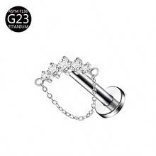 1 pieza Pendiente de titanio G23 con rosca interna, Pendiente, Cartílago, Trago, Hélice, Aro, Joyería corporal con decoración de diamante, 16G - Plateado - Ver 17