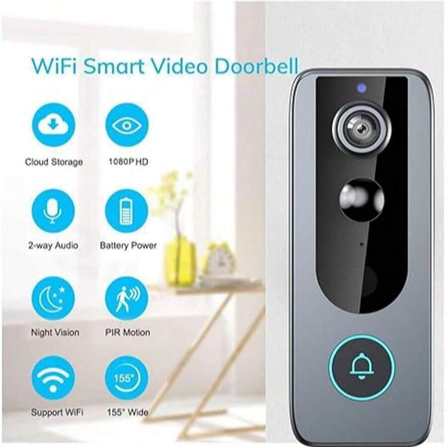 1pc Smart Video Doorbell, Supports Wi-Fi Connection, Features Night Vision, Two-Way Audio, Family Sharing, And Voice Intercom, Full-Color HD Night Vision Doorbell, USB Powered