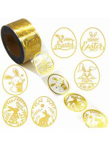 500pcs Easter Gilding Roll Stickers, Transparent Gilding Stickers For Easter Bunny Party, Easter Egg Label Sealing Stickers, Shiny Golden Easter Egg Stickers - Multicolor - View 8