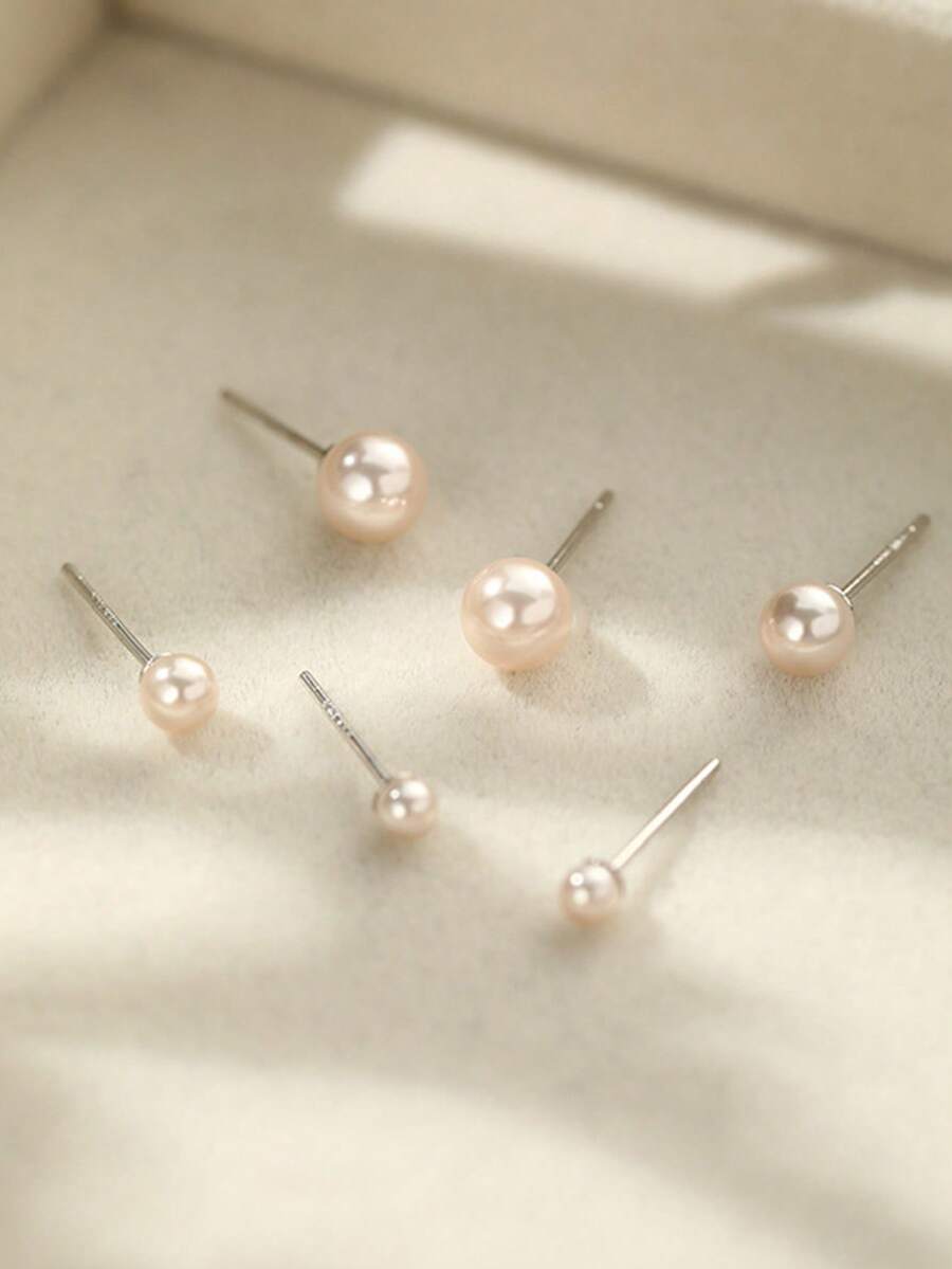 4对优雅珍珠耳钉，适合女孩佩戴，精致简约的独特珍珠耳环 - 彩色 - 查看 1