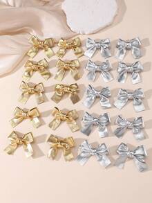 10pcs/20pcs Girls Gold & Silver Bowknot Hair Clips Set, Suitable For Daily Decoration - Multicolor - View 11