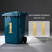 2pcs PVC Gold Number Stickers, 5.7 Inch (14.5cm) Size, Designed For Large Reflective Labels On Trash Cans, No Residue, Suitable For Wheeled Trash Cans, Car Trash Cans And Garage Organization