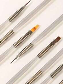 9pcs Japanese Gray Series Nail Art Pen Set, Includes: Nail Brush, Lining Pen, Double-Ended Pen, Structuring Pen, UV Gel Paint Pen, Gradient Pen, Suitable For Nail Salons And Home Use - Light Grey - View 7