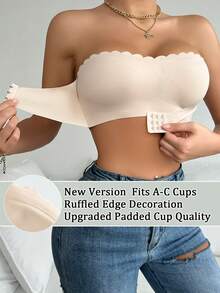 Áo ngực không dây | Khóa trước, đai chống trượt - Không gọng & thoải mái với viền bèo nhún & chất lượng đệm mút được nâng cấp (Phù hợp với cỡ cúp A-C) - Màu be - Xem 1