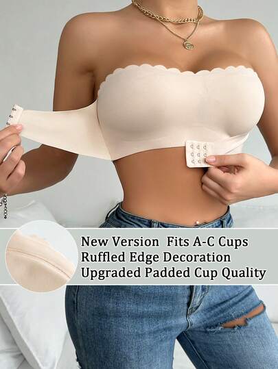 Sujetador sin tirantes | Cierre frontal, banda antideslizante - Sin aros y cómodo con volantes y taza acolchada mejorada (se ajusta a tallas A-C)