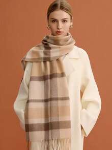 1 chiếc khăn choàng/khăn quàng cổ kẻ caro bằng len 100% dành cho nữ, chất liệu cao cấp giữ ấm cổ mùa đông, quà tặng sinh nhật. - Màu kaki trắng - Xem 4