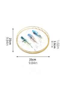 小号圆形大理石纹金色金属托盘，家居装饰收纳整理配件最佳礼物生日盘子厨房配件厨房装饰餐桌托盘水果托盘托盘装饰 - 彩色 - 查看 11