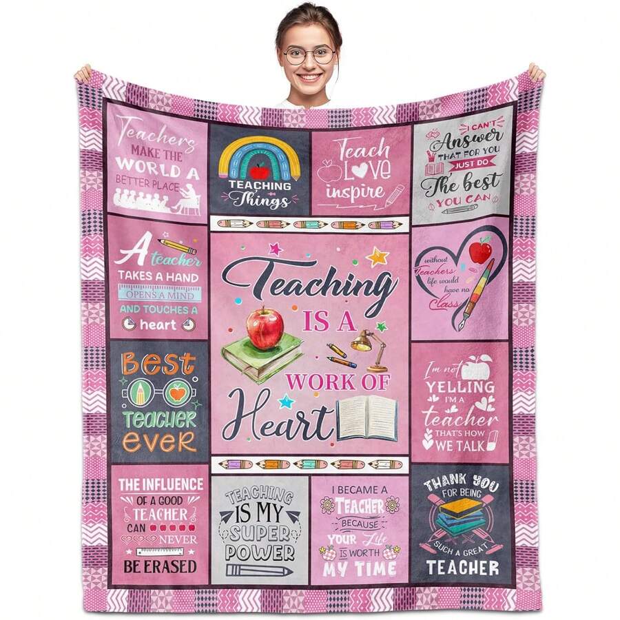 Teacher Appreciation Gifts , Best Teachers Day Gifts From Student, End Of Year Teachers Gift Idea, Teacher Gifts For Graduation Birthday Back To School Blanket,Super Soft Flannel Printed  Blanket,As Birthday Gifts, Family, Wedding, Souvenir Blankets, Polyester Blankets Suitable For All Seasons, Washable, Machine Washable, Lightweight, Breathable, Comfortable, Warm, Unique, 280gsm For Him, Her Personalized Ideal Gifts For Her, Him,  Perfect Nap, Camping, Travel, Home, Daily Life, Office Decoration, Birthday, Anniversary, Valentine's Day, Thanksgiving, Christmas, Halloween, Mother's Day, Father's Day, Wedding, New Year Gifts ,Sofa,Bed,Car,Bedroom,Living Room,Office,  Outdoor Camping, Beach,Wall Decoration - 多色28 - 查看 1
