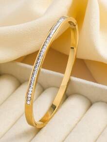 1 Set Fashionable Luxurious Diamond Women's Bracelet Set, Includes 1 Rust-Resistant Golden Color Diamond Bracelet And 1 Stainless Steel Ring, Suitable For Women's Daily Wear, Parties, Birthdays, Weddings, Music Festivals, Dates, Anniversaries, And As A Gift For Women - Gold - View 9