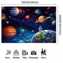1 件银河太空主题背景布，适用于银河主题——外太空火箭、宇航员、行星、星星、星云图案，适用于生日派对装饰、摄影背景、派对装饰（宇宙主题派对）