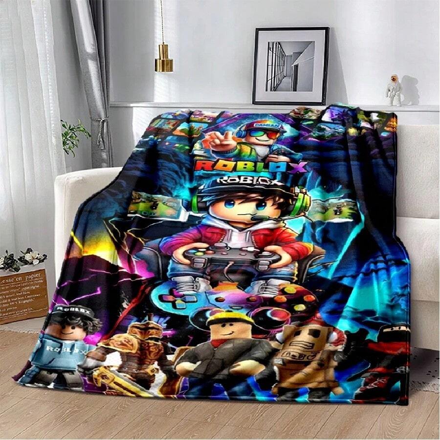3D Cartoon R-Robloxs Game Flannel Blanket Soft Warm Throw Blanket For Bedroom Living Room Bed Travel Camping Picnic Gift5.Jpg - 白色 - 查看 1
