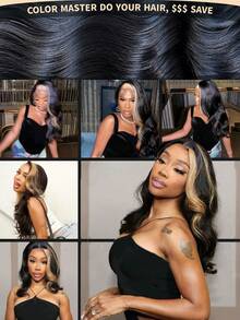 DZfirst 13x5x1 Synthetic Lace Front Wig , 26 Inch Blonde Ombre Wavy Lace Wig, Heat Resistant Cosplay Wig - Blonde Highlight - View 6