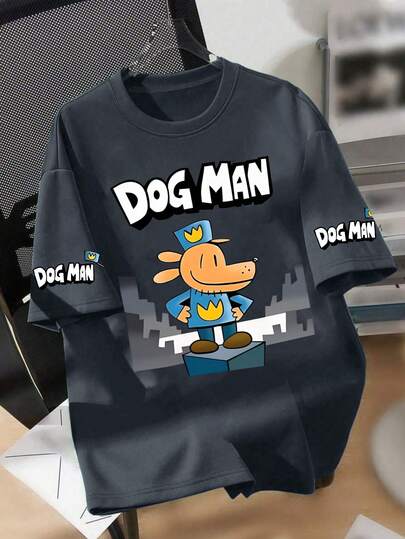 1pc Boys Crew Neck Casual Graphic Oversize T-Shirt, Dog Man City Hero Print, Soft & Cozy Fabric-Great For Daily Cool Looks, Spring/Summer Playdates, And Relaxed Outings.