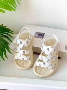 2-8 Years Old Unisex Black Sports Sandals For Summer, Slip-Resistant Flat White Sports Sandals For Outdoor Activities, Soft & Comfortable Khaki Beach Sandals For Travel & Vacation, Easy On/Off Hook And Loop Toddler Sandals, Cute Bear Casual Fashion Children Sandals - White - View 2