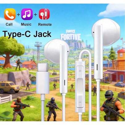 Type C HiFi Bass Stereo Headphones With HD Mic Wired Earbuds For IPhone 14  Galaxy S23 S22 Ultra A14 A54