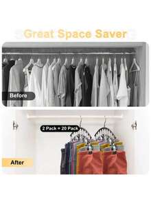 1pc Stainless Steel Pants Hanger, Space Saving Wardrobe Storage With 10 Clips