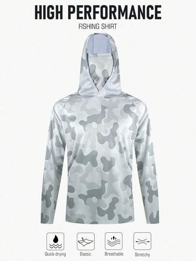 Camisa de pesca con capucha y máscara facial de manga larga, ropa de pesca transpirable y de secado rápido para hombres
