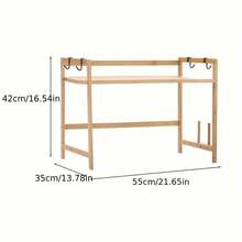 1/ 2-Tier Microwave Stand - Bamboo Wood Kitchen Countertop Organizer With Sturdy Wood Frame, Countertop Organizer With Hooks & Chopping Board Rack, Space-Saving Design For Microwave, Rice Cooker, Oven & Pots Pans, Utility Racks - 1 Tier Rustic Wood Colour - View 4