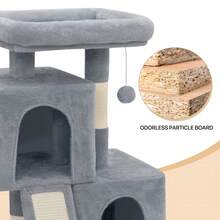 Cat Tree, 34 Inch Cat Tree Tower With 2 Cat Condo, Cat Tower With Scratching Post & Sisal-Covered Scratching Board, Cat Climbing Tower, Cat Tree For Indoor Cats - Light Grey - View 4