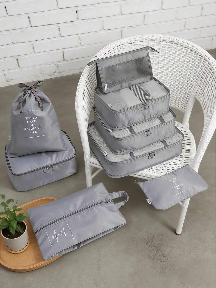 6/8/10 Stück Reise-Organizer Taschen, Polyester Packtaschen, Kleidung, Unterwäsche, Schuhe Sortier-Aufbewahrung, geeignet für alle Arten von Artikeln, unverzichtbar für Reisen - Grau - Übersicht 1