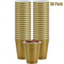 Disposable Party Plastic Cups - 18 Oz | Excellent Disposable Cups For All Parties | Great Plastic Drinking Glasses Party Cups For Party Supplies, 50 Pcs, Gold - 金色 - 查看 5